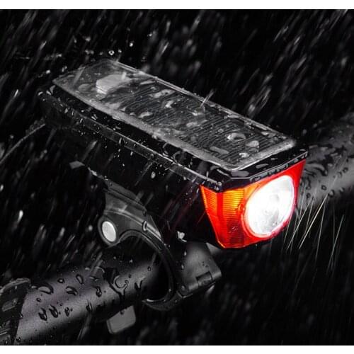 ROCKBROS Bicycle Lights IPX4 Waterproof Headlight Solar Charging Horn Strong Light Flashlight Mountain Road Bike Night Riding