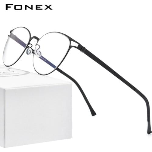 FONEX Alloy Eyeglasses Women 2020 New Vintage Round Myopia Optical Glasses Frame Prescription Men Screwless Eyewear 996