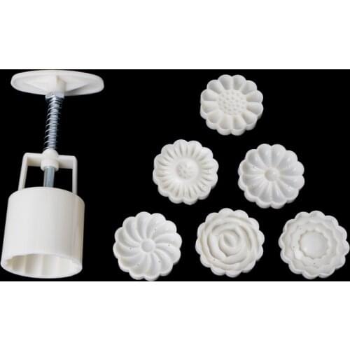 Moon Cake Mould Mold with 6Pcs Stamps Round Flower Pastry Mooncake Hand DIY Tool #20/8