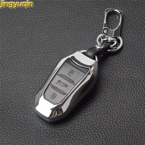 Jingyuqin Zinc Alloy+Leather Car Key Case For Peugeot 2008 3008 4008 308S 408 508 2013-2016 Citroen C4 C5 Triumph Sega styling