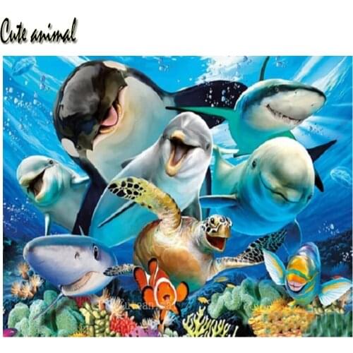 Dolphin Sea Turtle Shark Underwater Animal Full Drill Square Diamond Embroidery 5d Round Diy Diamond Painting Diamond Mosaic New