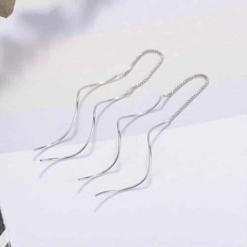 KOFSAC New Charm 925 Sterling Silver Earring Jewelry Minimalism Wavy Long Tassel Ear Line Earrings For Women Girl Birthday Gifts