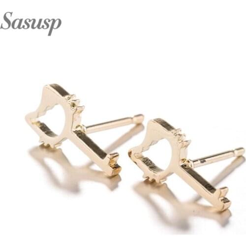 Sasusp Korean Cat Key Earrings For Women Stainless Steel Stud Earings Ear Studs For Kids and Friend Small Gift 2019