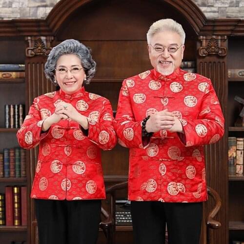 Red Golden Traditional Chinese New Year Clothing Couples Ancient Tang Costume Qipao Top Women Tunic Clothes Men