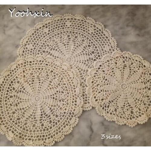 25-35CM Round Modern Luxury Handmade Cotton Crochet Doilies Lot Placemats Pads Table Mats For Dining Table Kitchen Accessories