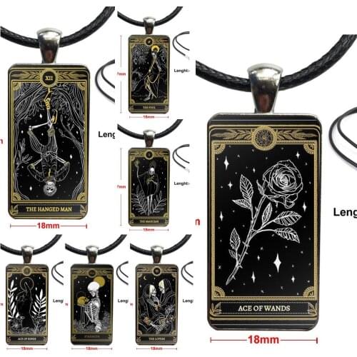 Cool Card Black The Marigold Tarot For Girls Best Gift Necklace Fashion Long Chain With Rectangle Necklace Jewelry