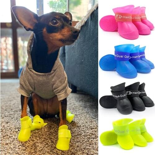 Summer Waterproof Anti-slip Dog Shoes Soft Rubber Shoe for Dogs 4pcs S/M/L Small Dog Shoes Pet Cat Socks Puppy Paw Care Boots