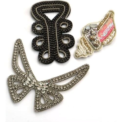 Fashion butterfly rhinestone beaded patches for clothing DIY sewing patch embroidered applique decorative sequins Parches