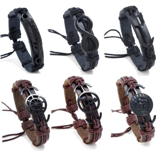 2019 New Vintage Music Peace Leather Bracelets for Men Women Jewelry Armband Anchor Punk Bracelet Jewelry Accessories