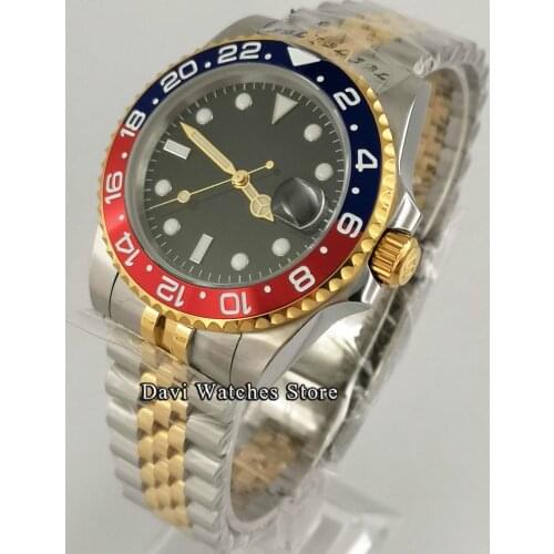 40mm Sterile Top Mens Watches Black Dial Gold-rimmed Case Sapphire Glass 24 Jewels Japan NH35 Automatic Movement