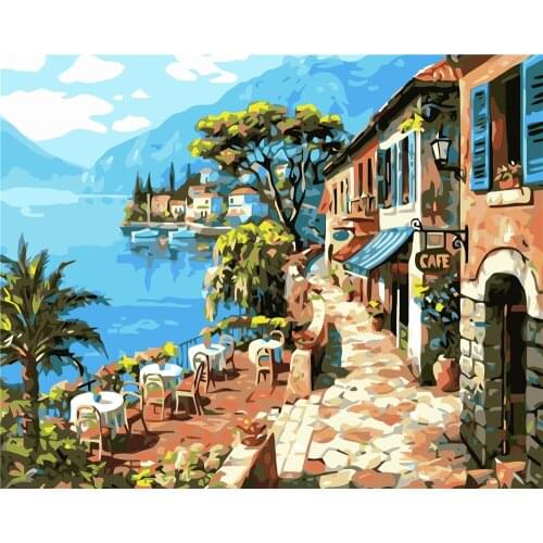 Seaside Restaurant Paint By Numbers Kits For Adult Diy Canvas Painting For Adults Beginner No Frame Picture Color By Numbers