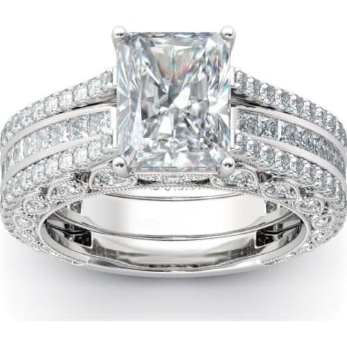 Hutang Vintage 8.35Ct Simulated Diamond Wedding Ring Sets 2Pcs Solid 925 Sterling Silver Engagement Rings for Women Bridal 2018