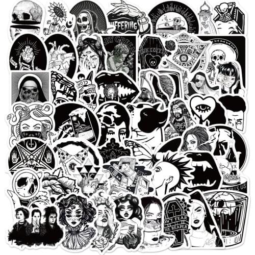 50pcs Gothic Punk Style Waterproof PVC Black Graffiti Stickers for Notebook Skateboard Guitar Phone Water Cup Stickers