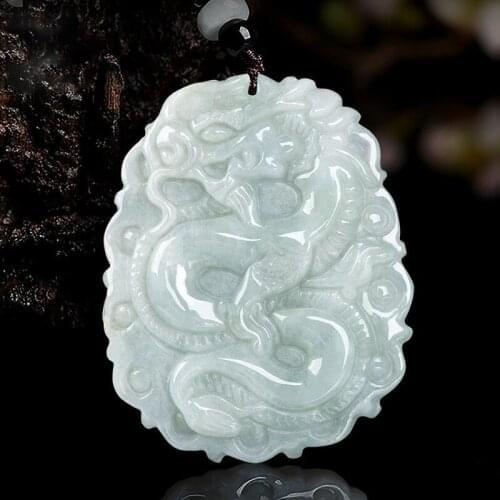 Natural Burmese Jadeite Pendant A Grade Pendant Necklace Carved Chinese Dragon Pendant Gift for Mens Jade Jewelry Free Rope
