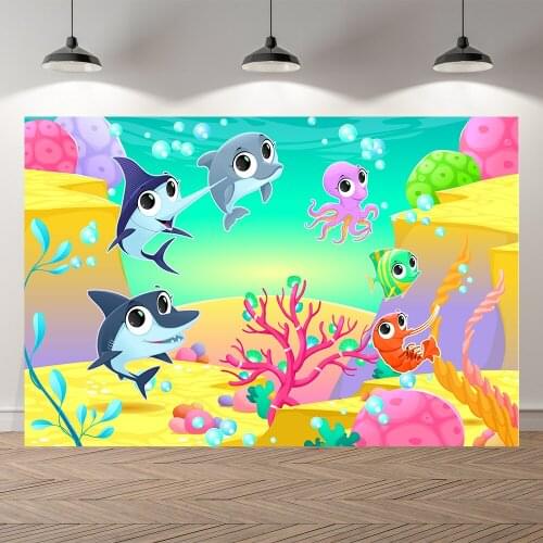 Neoback Underwater World Shark Photo Dolphin Baby Mermaid Birthday Photography Background Photographic Backdrop For Studio Shoot