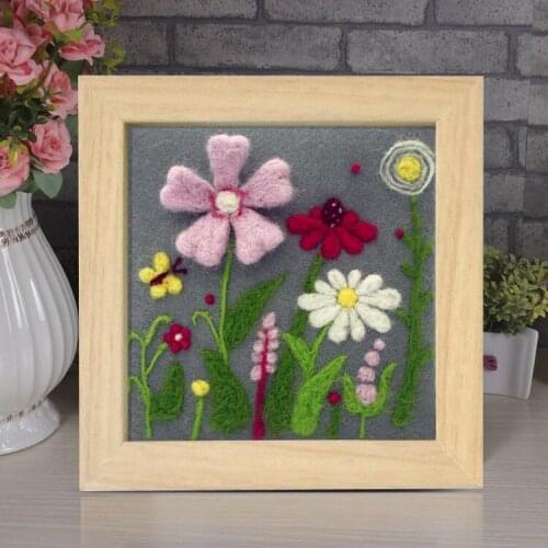 Non-Finished Home House Decoration Photo Frame Picture Custom Wool Needle Felted Printing Kit Floral Flower Plant Kit For Gift