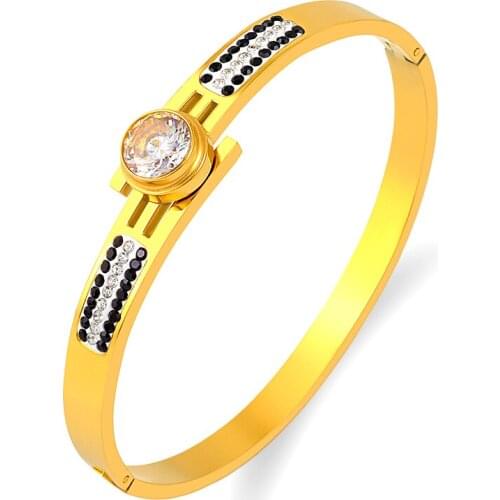 New Popular White Black Rhinestone Bracelet Stainless Steel Gold Bangles for Women Jewelry Full Zirconia Bracelets Wedding Gift