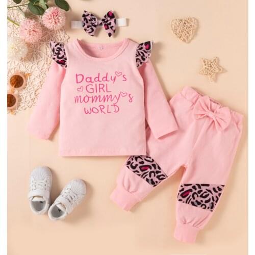Emmababy Newborn Baby Girl Clothes,3Pcs Fall Long Sleeve Crew Neck Ruffle Letter Print Pullover Tops + Pants + Headband 0-24M