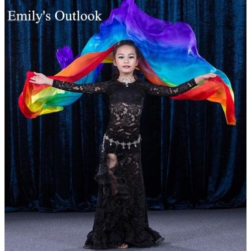 Wholesale Children Girls Silk Veil Belly Dance Hand Thrown Scarf Stage Performance Props Gradient Color 200*90cm Free Shipping