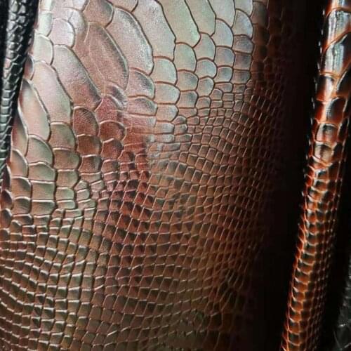 Agenuineon Double Brown Color Genuine Cow Leather Fabric in Snake Pattern Finished for Wallet/Handbag/Luggage, Free Shipping