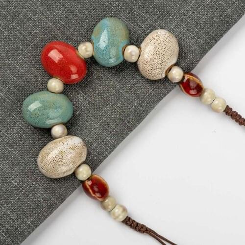 Cobblestone Shape Ceramic bohemia bead necklace Pendant vintage necklaces Classic style Jewelry #GY517