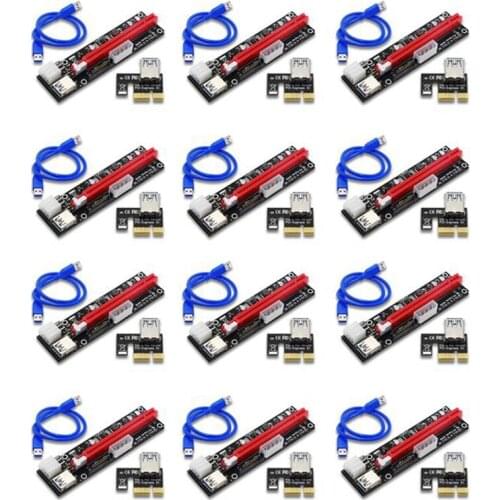 AU42 -12PCS VER103C 3In1 Power PCI-E Riser Card LED 4Pin 6Pin Sata 15Pin Express 1X to 16X 60CM Extension Cable for Bitcoin