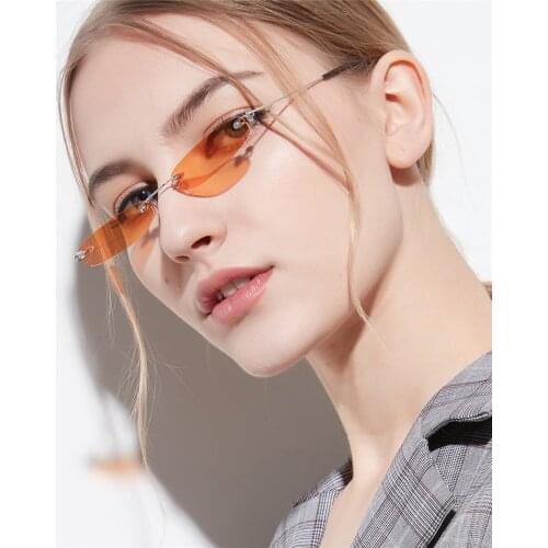 Rectangular Narrow Sunglasses For Men Women Fashion Rimless Small Sunglasses Summer Red Blue Black Shades Sunglasses Eyewear