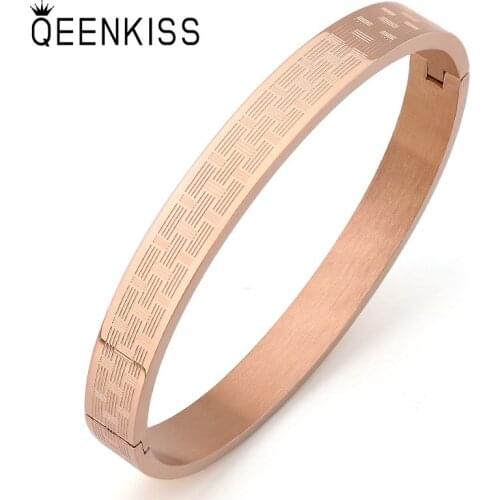 QEENKISS BT815 2021 Fine Jewelry Wholesale Fashion Lovers Couple Birthday Wedding Gift Titanium Stainless Steel Cuff Bracelet