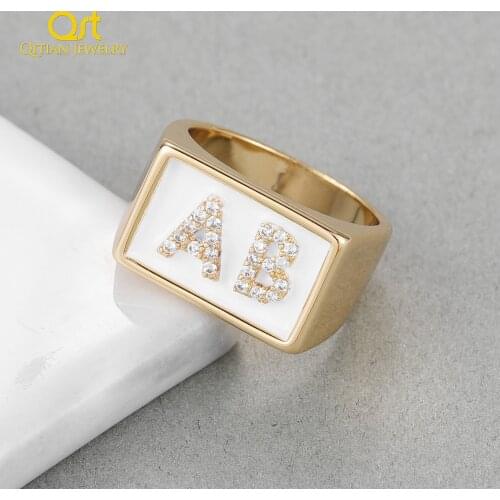 Qitian Enamel Rings Customize Crystal Letters Ring Personalized Dropoil Rings Zircon Jewelry For Women Men Couple Ring For Lover