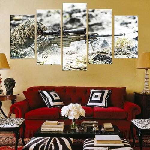 Frame Living Room Wall Art Pictures 5 Panel Warfare Shooting Gun Modern Painting On Canvas Home Decoration Posters HD Printed