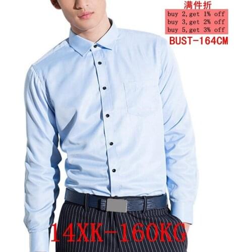 Large size 11XL 12XL 13XL 14XL Mens Long Sleeve Twill Lapel Business Office 7 Color Professional Blue Shirt 6XL 7XL 8XL 9XL