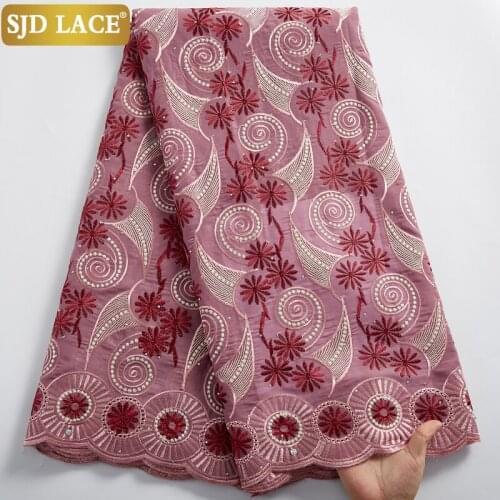 SJD LACE African Tissue Lace Fabric Hot Sale Dry Cotton Church Dress Material 5Yards Swiss Voile Lace In Switzerland SewingA2418