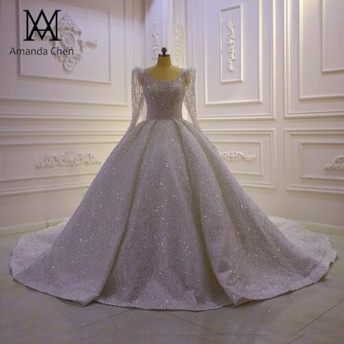 Bridal dress 2021 Long Sleeve Lace Glitter Open Back Wedding Dress