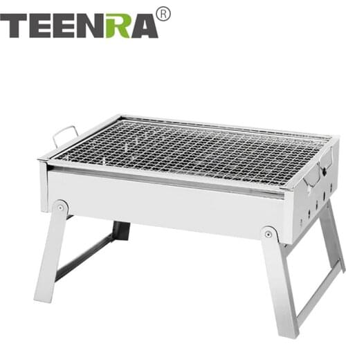 TEENRA Portable BBQ Grill Folding Barbecue Grill Stainless Steel Charcoal BBQ Grill Outdoor Cooking Camping Picnics Tools