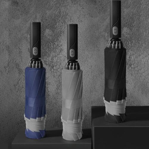 Windproof Reverse Automatic 3Folding Umbrella Rain For Men Women 10 Ribs Reflective Stripe Portable Female Umbrella Male Parasol