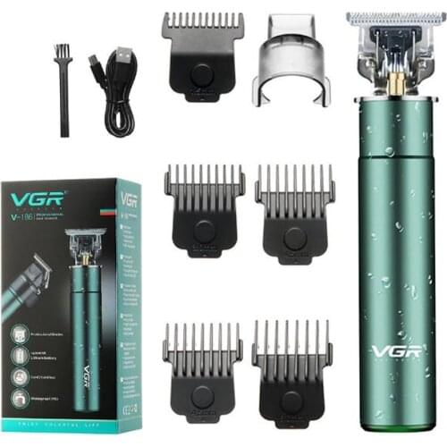 VGR hair trimmer cordless rechargeable hair clipper haircut beard trimmer T shape oil head clipper white engraving washable