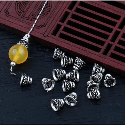 925 Sterling Silver Vintage Flower End Cap 6x6mm Handmade Ornament Bead Caps Spacer DIY Jewelry Making Accessories For Bracelets