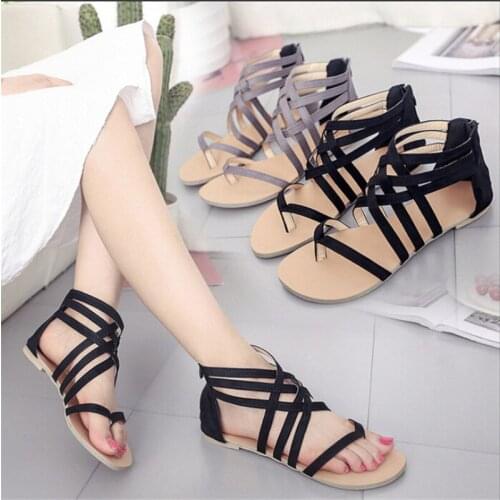 Summer Womens Sandals Flip Flops Gladiator Sandals Shoes Cross Slip On Flats Shoes For Women Sandalias New 34-43 Flats