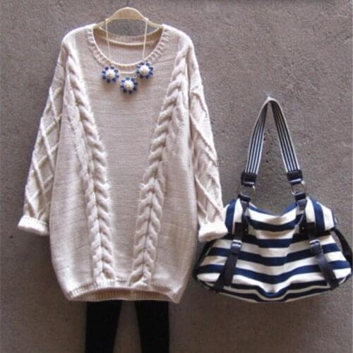 Long Sweater Women Autumn Winter Fashion O-Neck Twisted Chunky Cable Jumper Female Vintage Knitted Pullovers and Sweaters