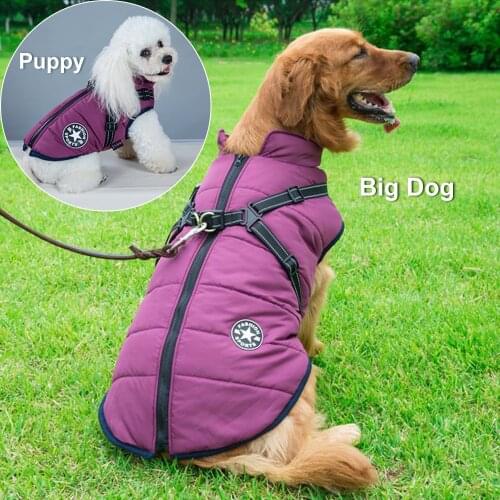 L&S Winter Warm Pet Dog Jacket With Harness Waterproof Clothes For Labrador Big Dog And Chihuahua Small Dogs Puppy Outfit Vest