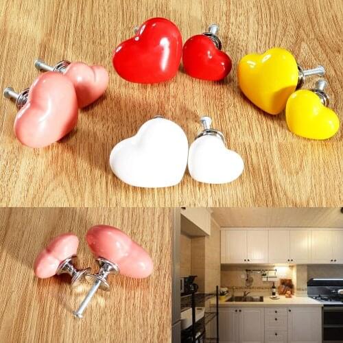 1Pc Door Handles Metal Ceramic Heart Shape Closet Wardrobe Kitchen Cabinet Cupboard Drawer Pull Knob Furniture Handles and Knobs