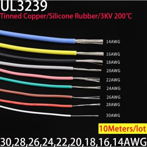 10 Meters UL3239 3KV Flexible Soft Silicone Wire 14/16/18/20/22/24/26/28/30AWG Insulated Tinned Copper Electrical Cable 3000V