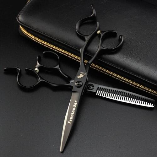 6.0 inch 440C notched handle scissors black Personality Unique trend scissors Salon hairdresser commonly used scissors
