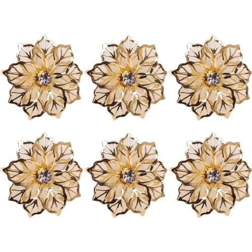 6Pcs Flower Design Napkin Rings Metal Gold Napkin Buckle Napkin Ring Holder Hotel Restaurant Wedding Party West Dinner Table