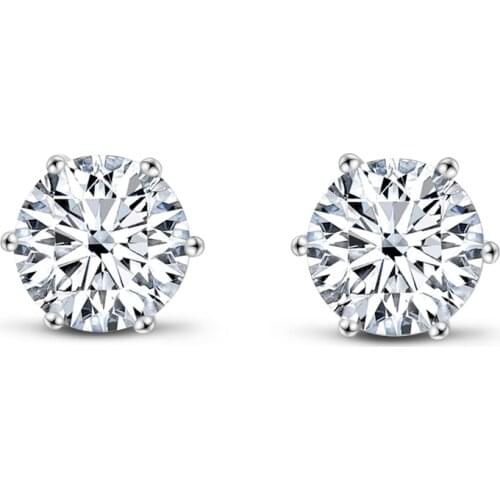 ANZIW Six Claws Sona Round Cut Stud Earrings for Women 925 Solid Sterling Silver Round Earrings Women Girl Gifts pendientes