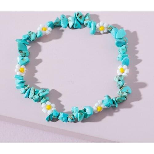 Boho Irregular Natural Crystals Chakras Stone Resin Beaded Flower Bracelet Colorful Crystals Clear Elastic Rope Bracelet Jewelry