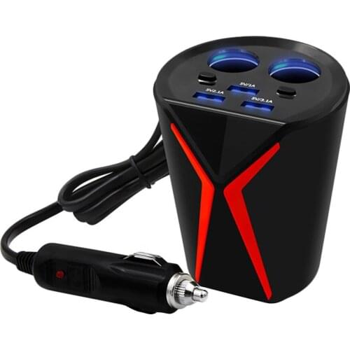 Cup-type Car Charger Multi-function Power Adapter 3 USB Interfaces One For Two Fast Charger For Phone Tablet Computer