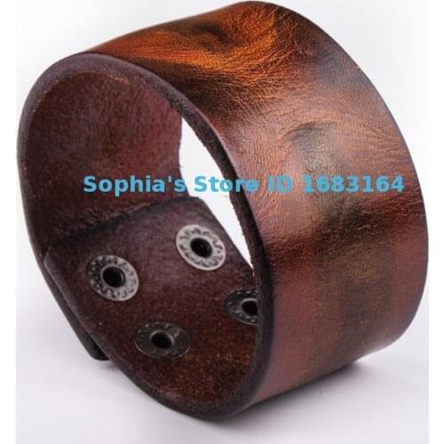 HD02 Black Brown Cool Vintage Mens Surfer Leather Bracelet Wristband Wide Cuff New BL30