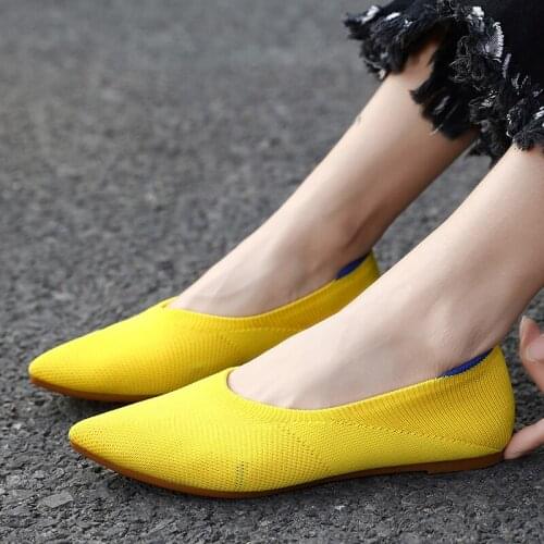 Color Casual Women Soft Shoes Breathable Knit Pointed Shoes Womens Flat Shoes Ballet Single Shoes Comfortable Pregnant Shoes