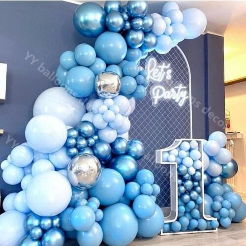 Baby Shower Birthday Party Balloons Garland Kit 152Pcs DIY Different Blue Macaron Size Dark and Baby Blue Chrome White Balloons
